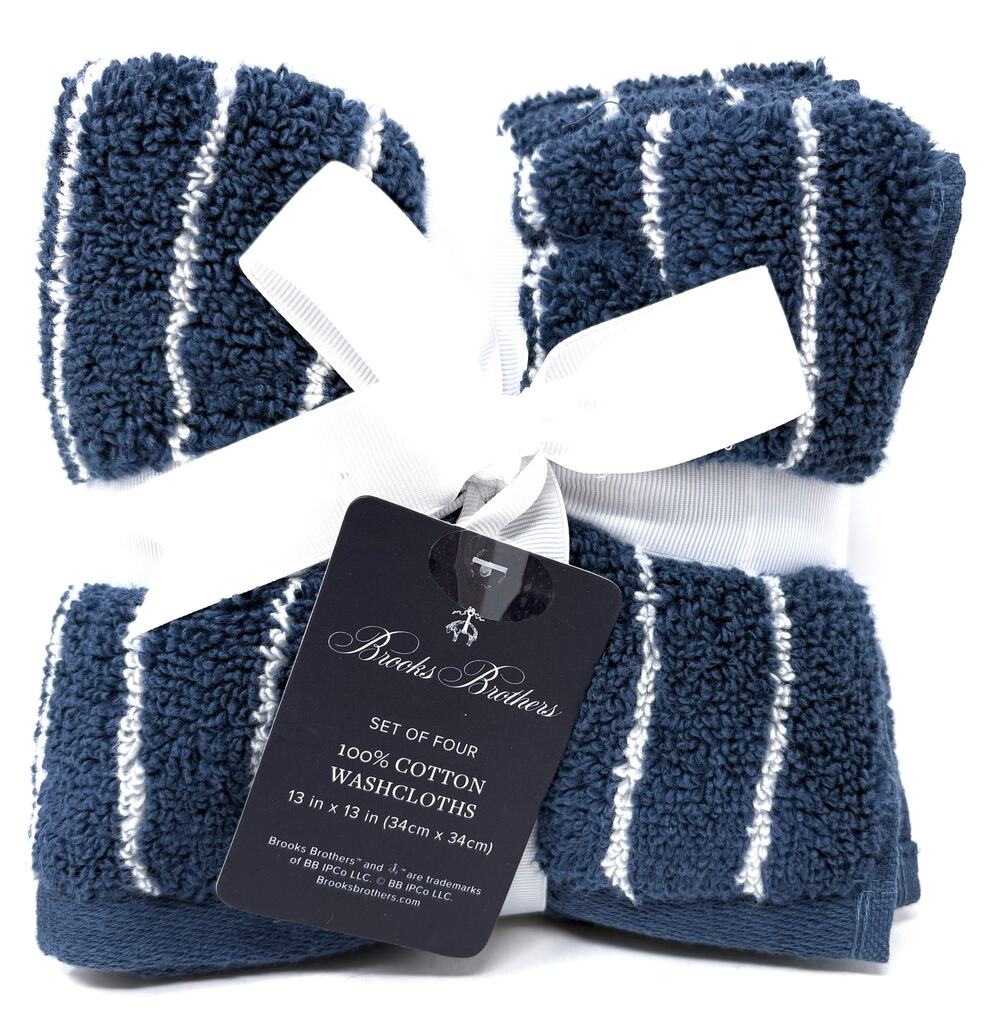 Brooks Brothers Blue White Striped Cotton Face Washcloths 4 Measures 13 X 13”